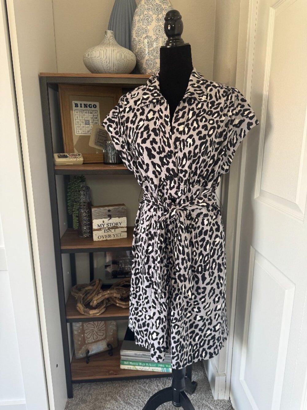 INC International Concepts Grey Animal Print Button Up Knit Dress - Size XL